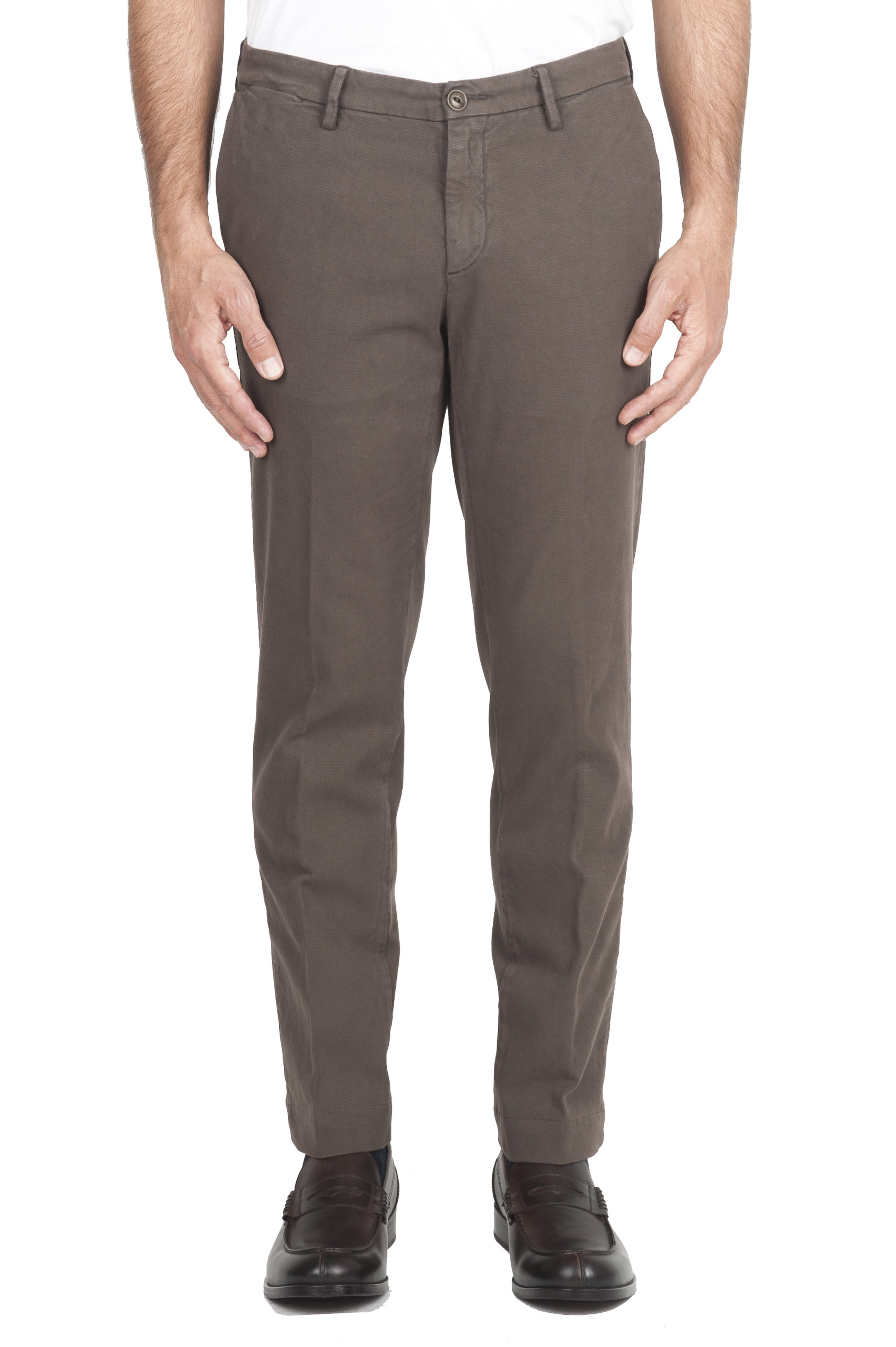 SBU 01539_19AW Classic chino pants in brown stretch cotton 01