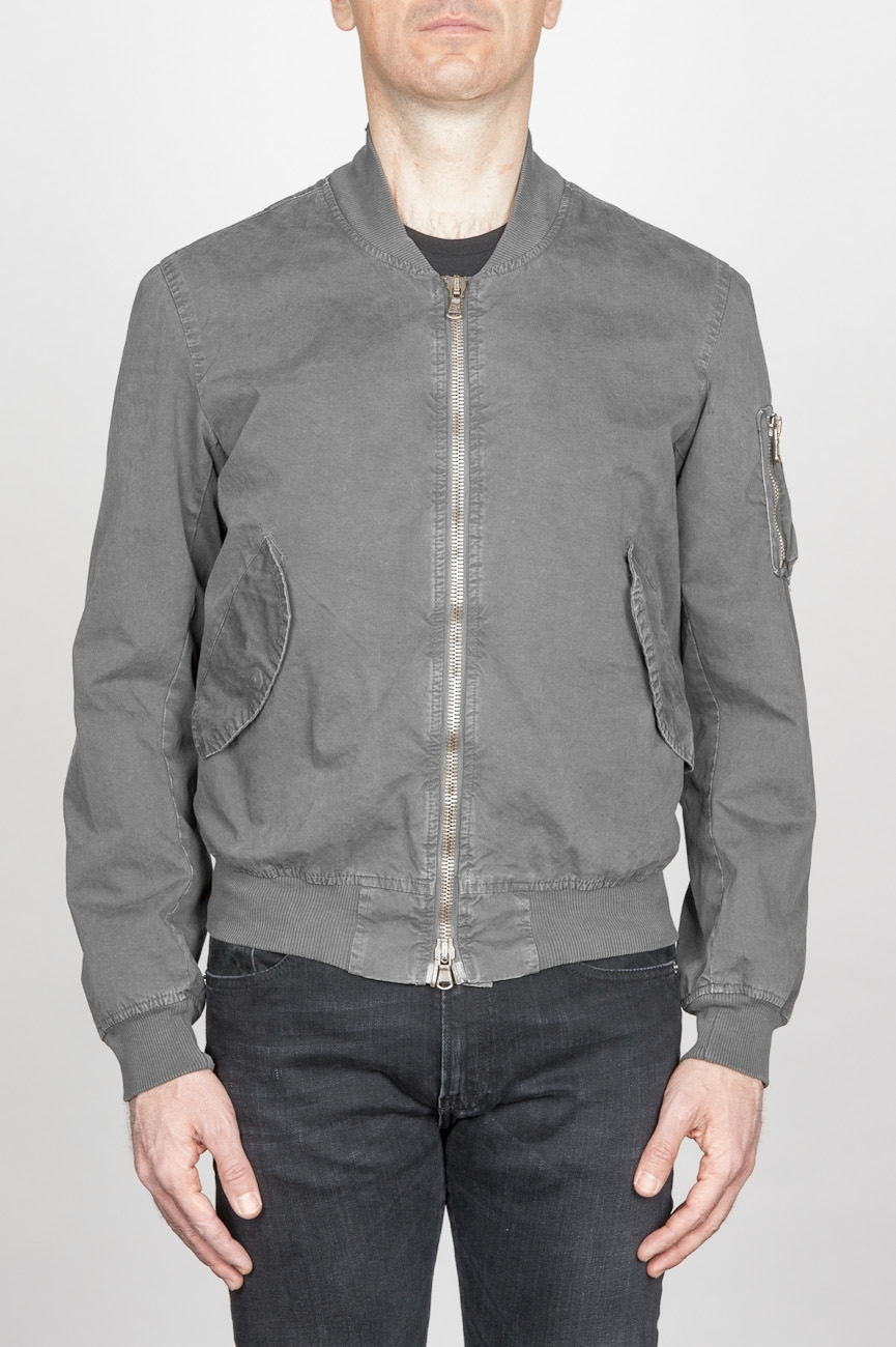 Classic Flight Jacket In Grey Stone Washed Cotton