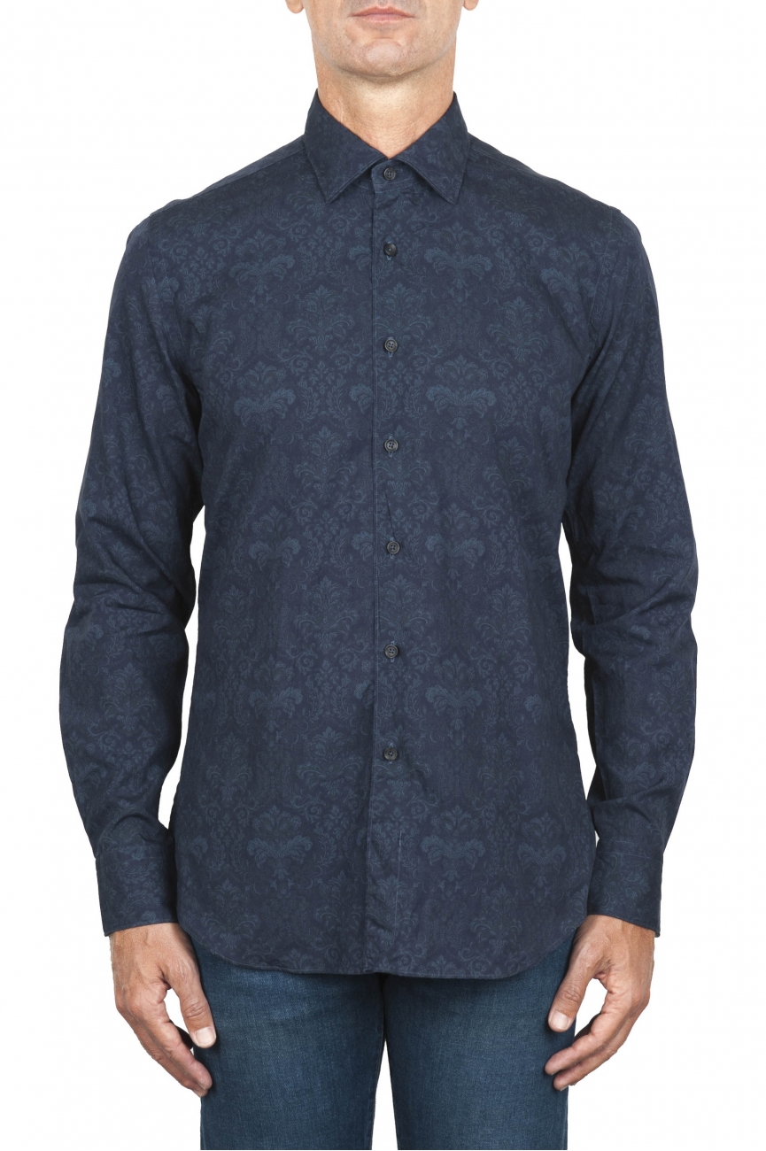 SBU 01820_19AW Floral printed pattern blue cotton shirt 01