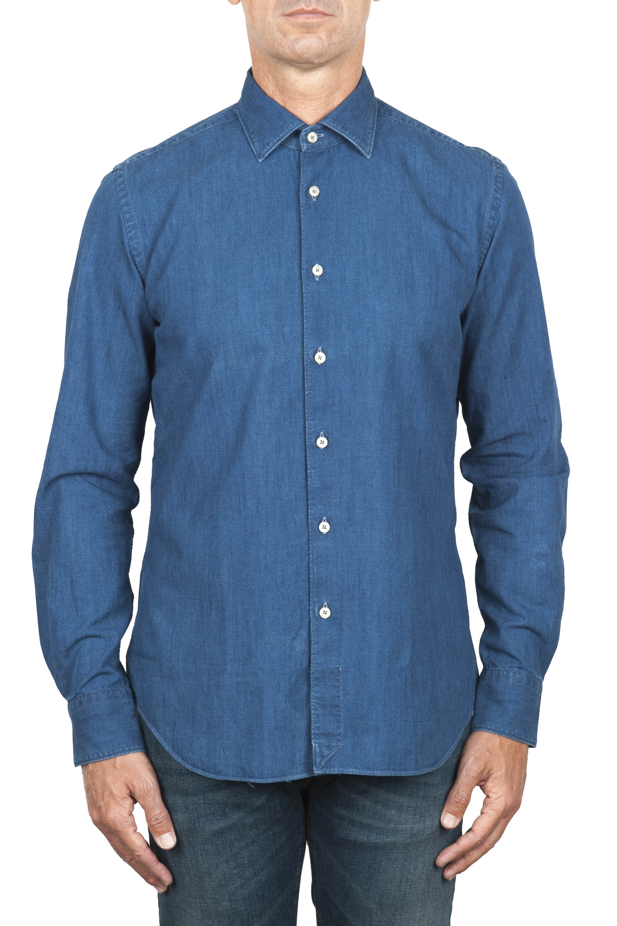 SBU 01824_19AW Pure indigo dyed classic blue cotton denim shirt 01