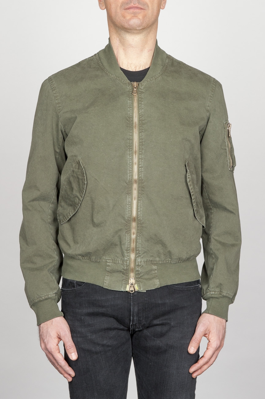 Classic Flight Jacket In Green Stone Washed Cotton