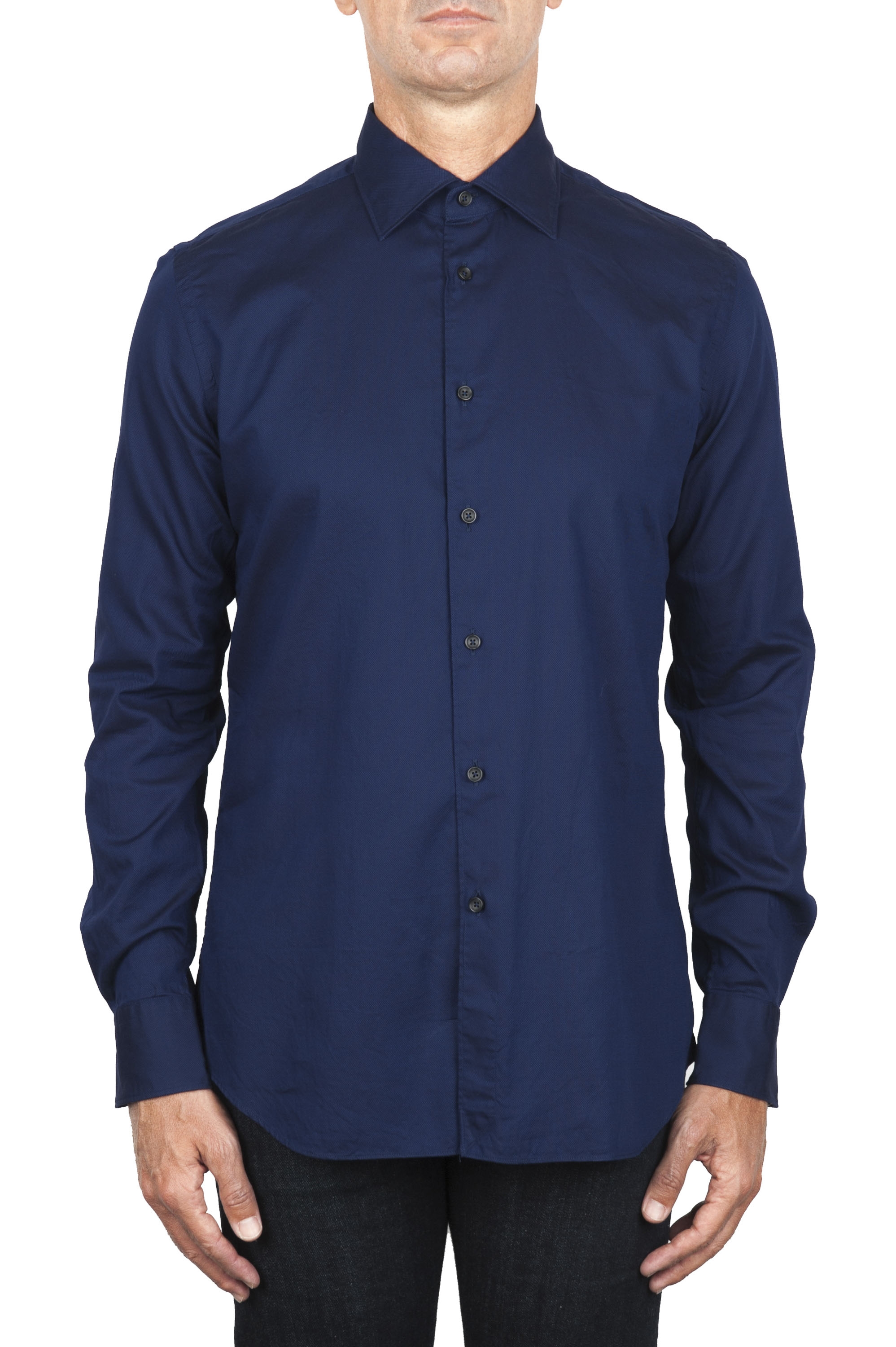 SBU 01829_19AW Camisa oxford clásica de algodón azul marino 01
