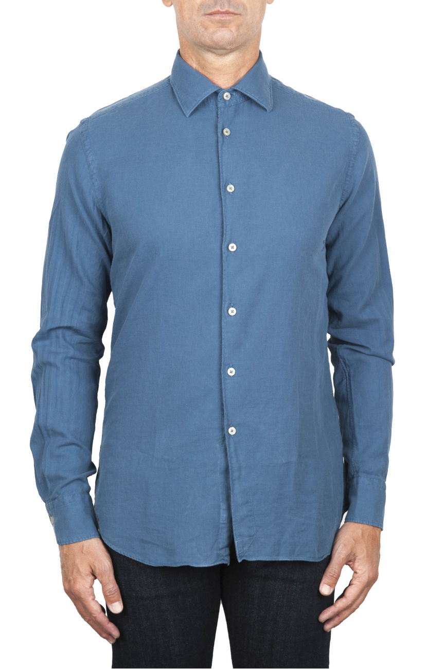 SBU 01832_19AW Camisa clásica de sarga de algodón azul 01
