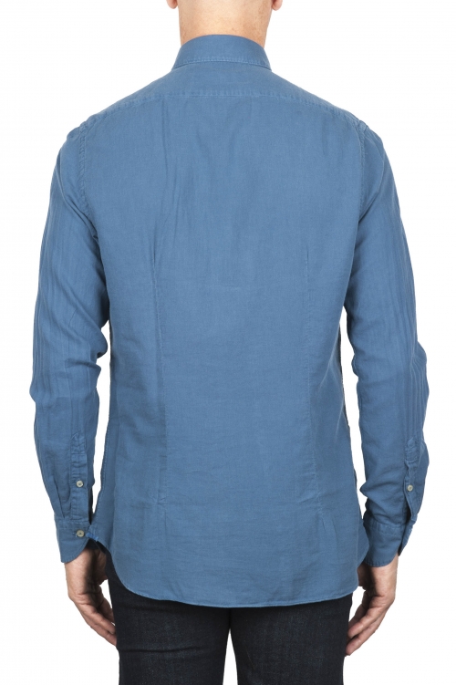 SBU 01832_19AW Camisa clásica de sarga de algodón azul 01