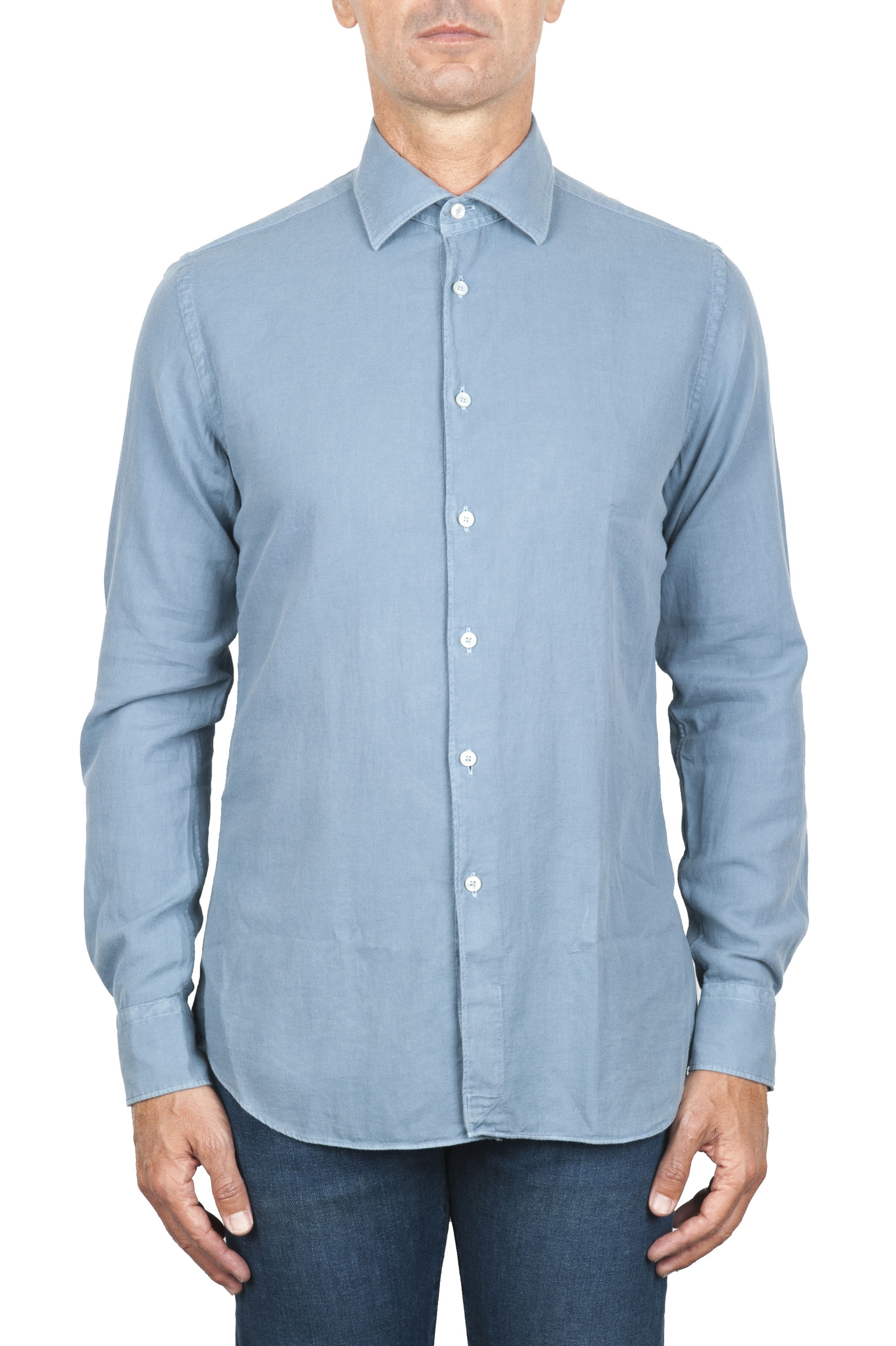 SBU 01833_19AW Camisa clásica de sarga de algodón azul claro 01