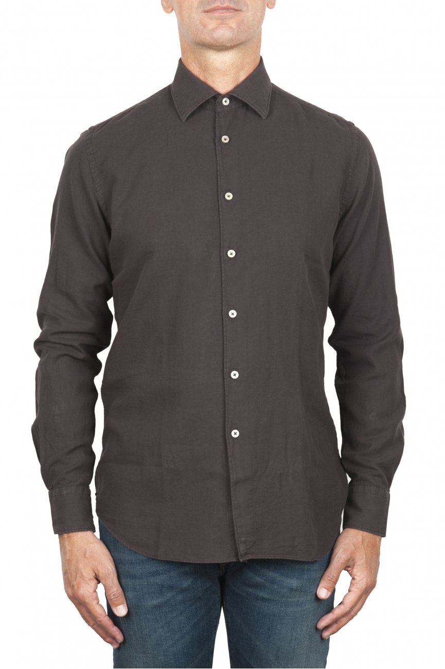 SBU 01834_19AW Classic brown cotton twill shirt 01