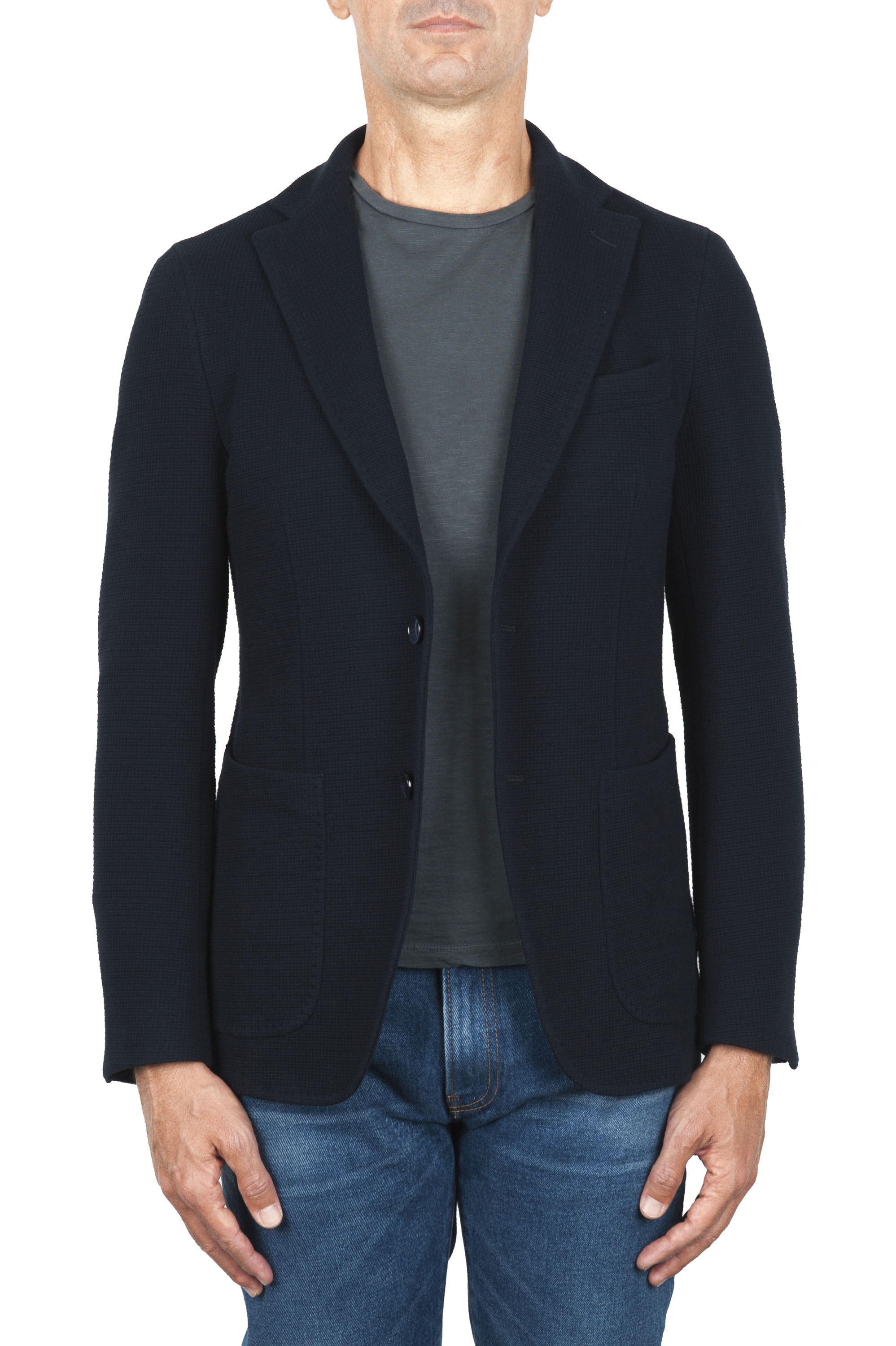 SBU 01839_19AW Navy blue stretch cotton sport blazer unconstructed and unlined 01