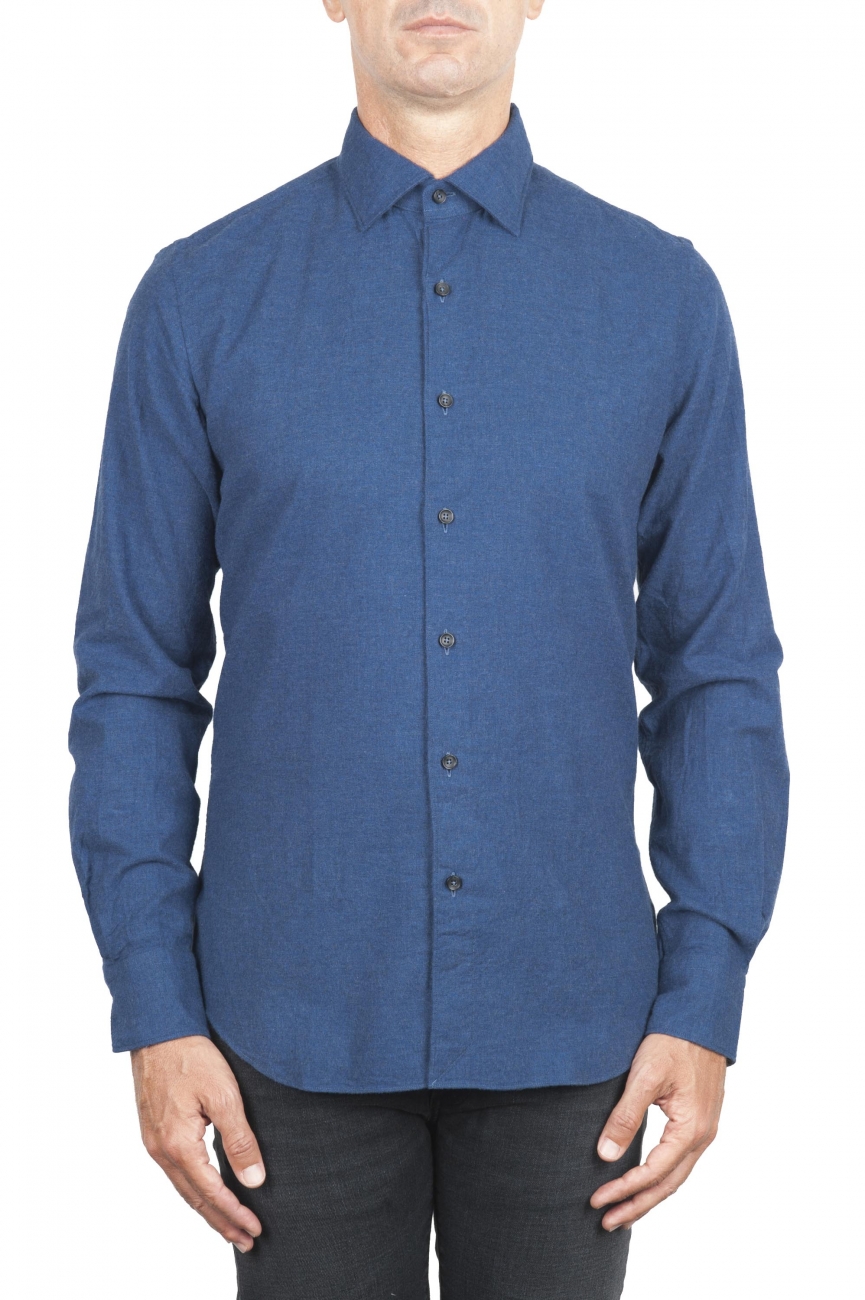 SBU 01308_19AW Plain soft cotton indigo flannel shirt 01