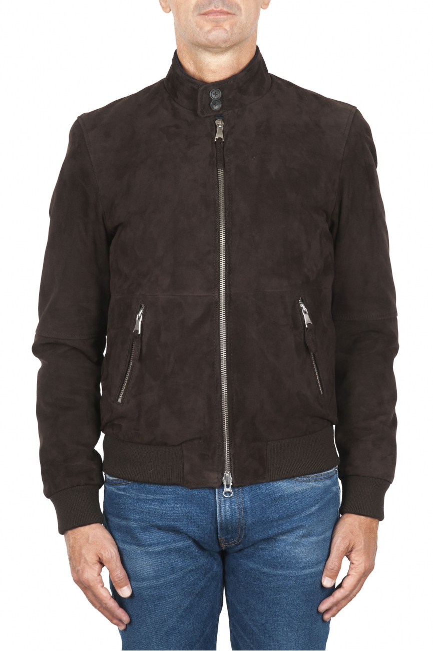 SBU 01845_19AW Padded brown leather bomber jacket 01