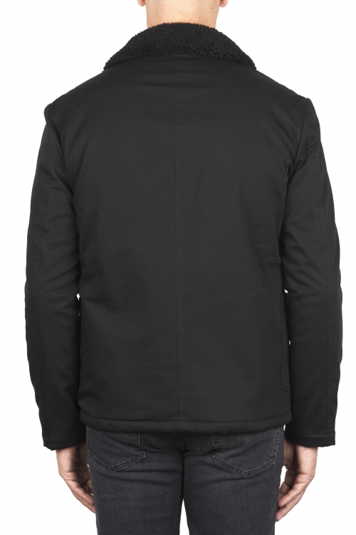 SBU 01847_19AW Padded black work jacket with ecological fur 01
