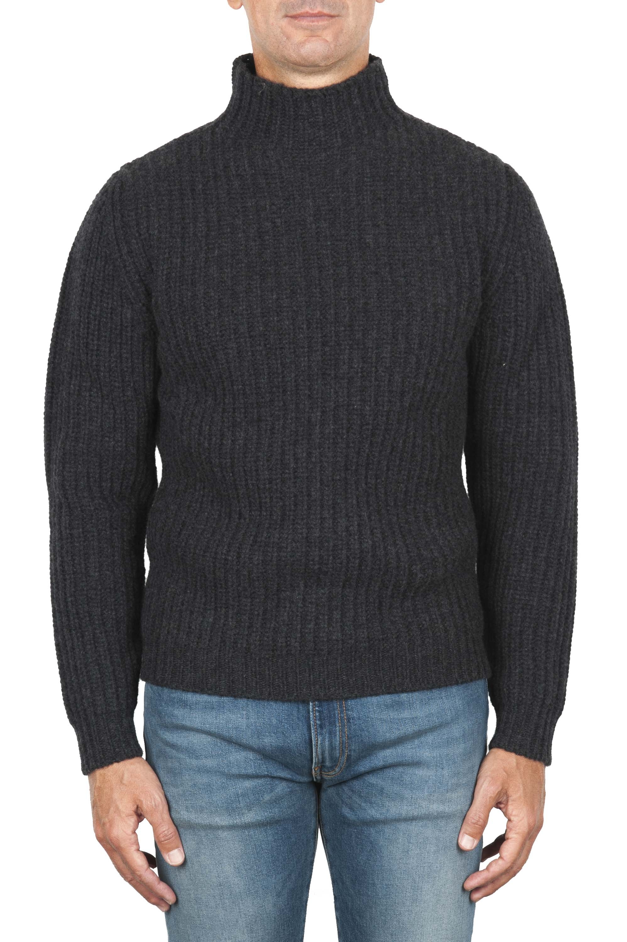 SBU 01861_19AW Pullover collo alto in pura lana a costa inglese grigio 01