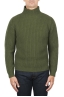 SBU 01862_19AW Pullover collo alto in pura lana a costa inglese verde 01