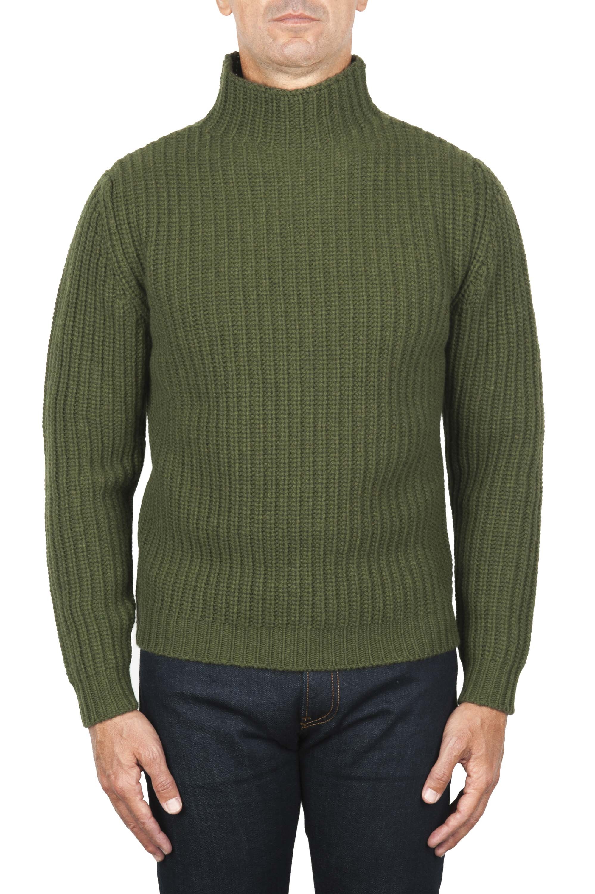 SBU 01862_19AW Green turtleneck sweater in pure wool fisherman's rib 01