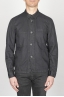 Stone Washed Black Work Jacket In Mixed Cotton And Linen