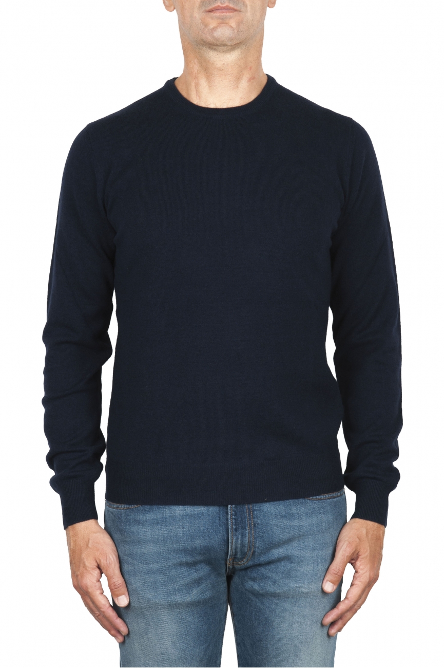 SBU 01874_19AW Blue crew neck sweater in merino wool extra fine 01
