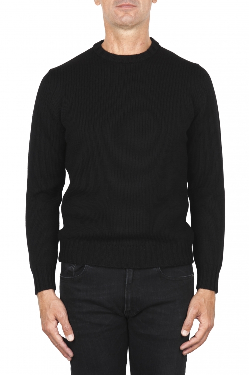 SBU 01878_19AW Black crew neck sweater in merino wool extra fine 01