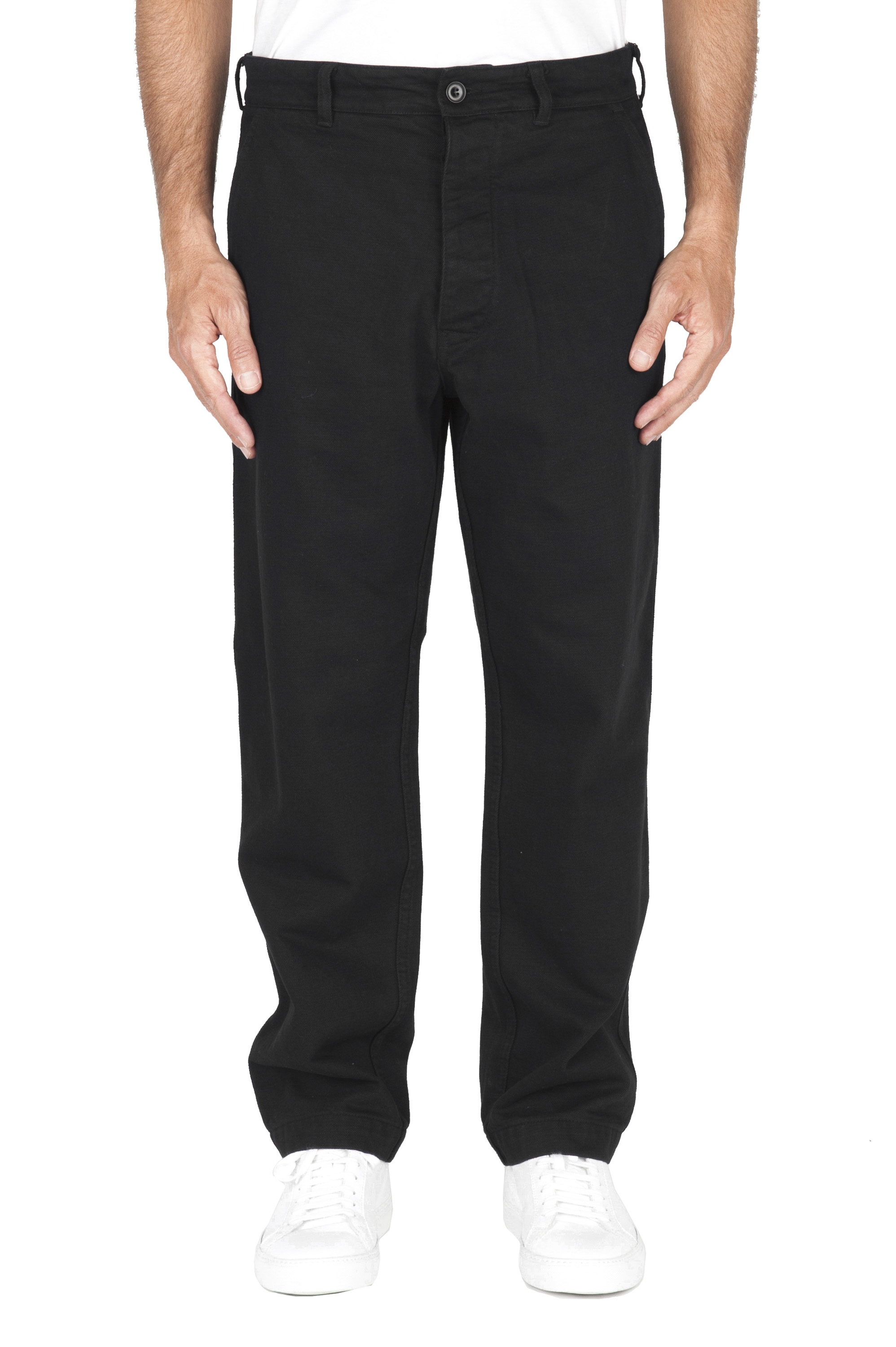 SBU 01881_19AW Pantaloni comfort in cotone nero 01