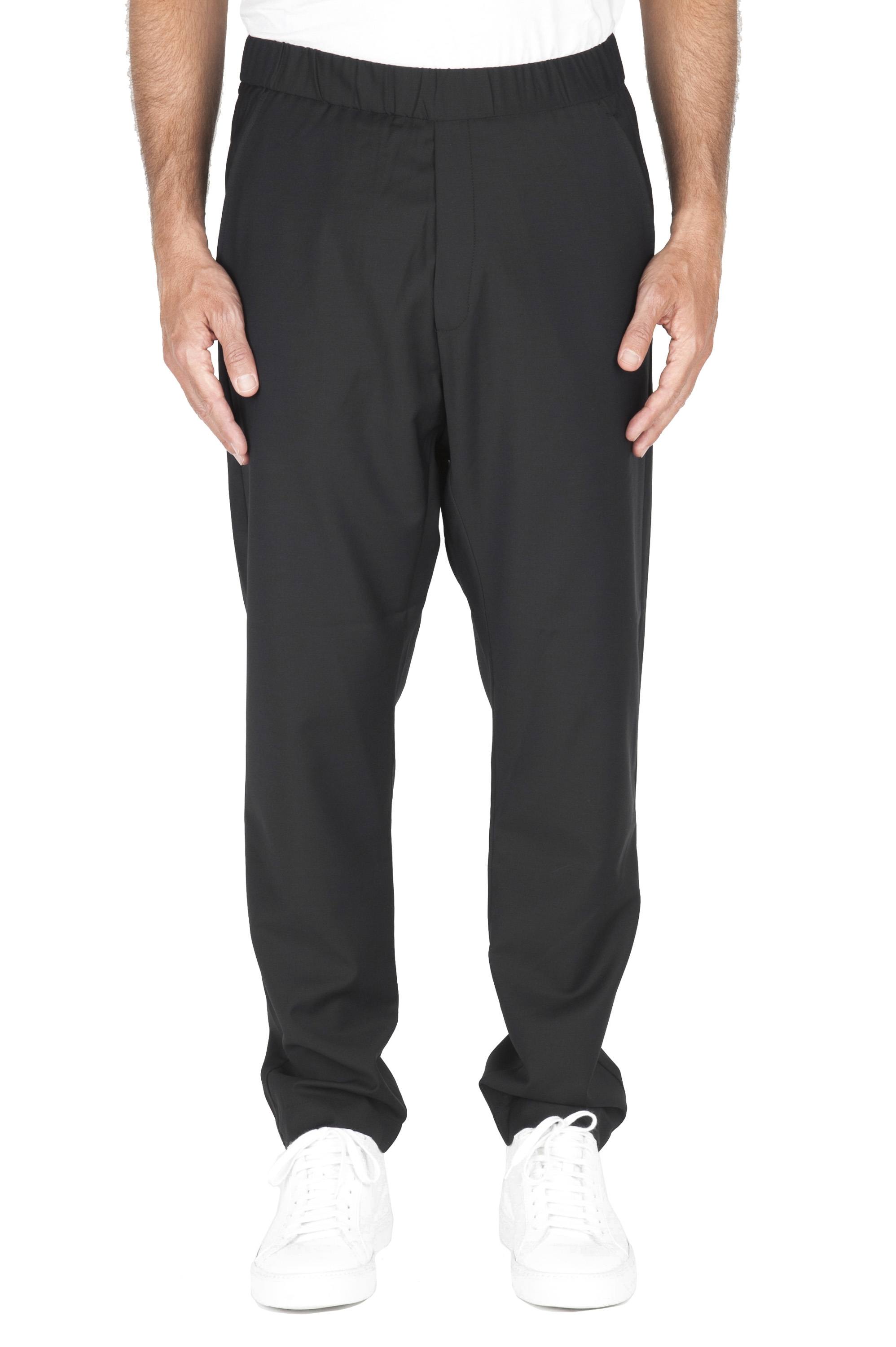 SBU 01888_19AW Pantalone con elastico in fresco di lana nero 01