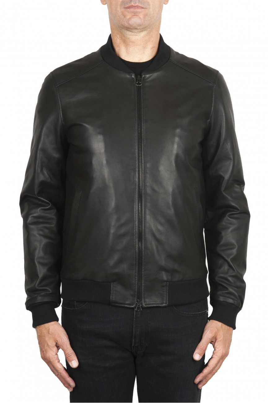 SBU 01903_19AW Black leather bomber jacket 01