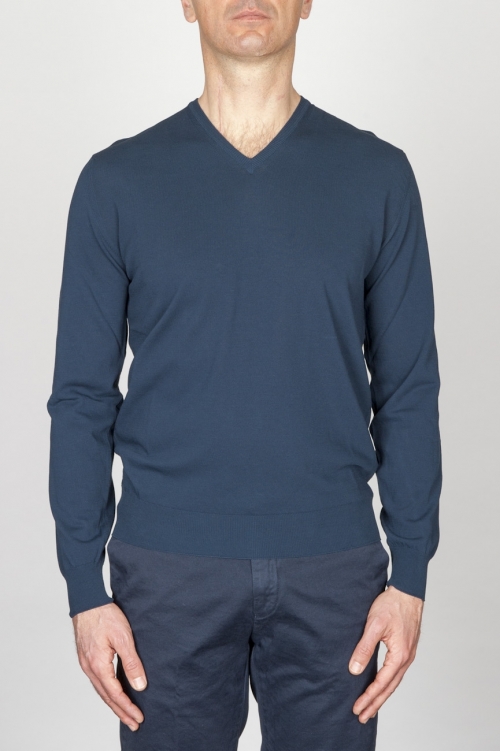SBU - Strategic Business Unit - Classic V Neck Sweater In Blue Cotton