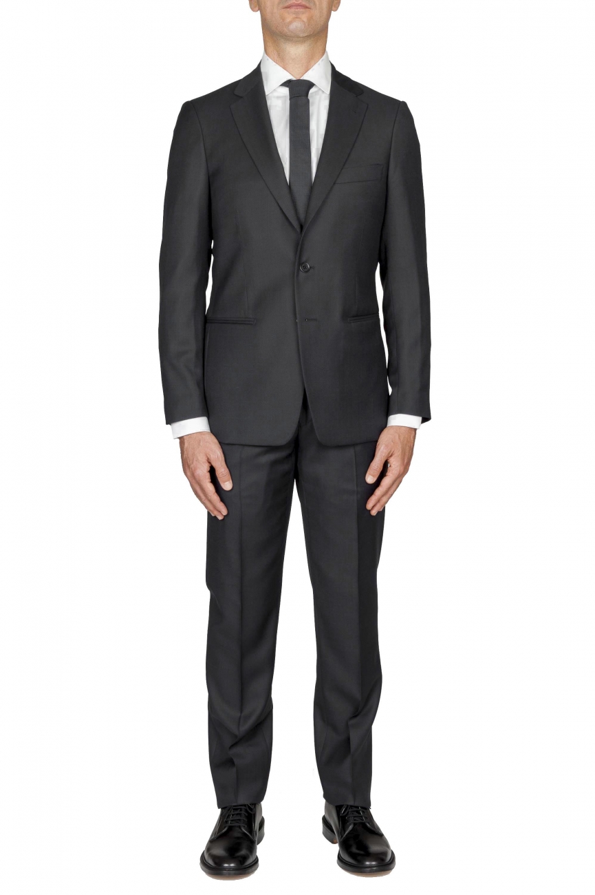 SBU 01055_19AW Men's dark grey cool wool formal suit partridge eye blazer and trouser 01