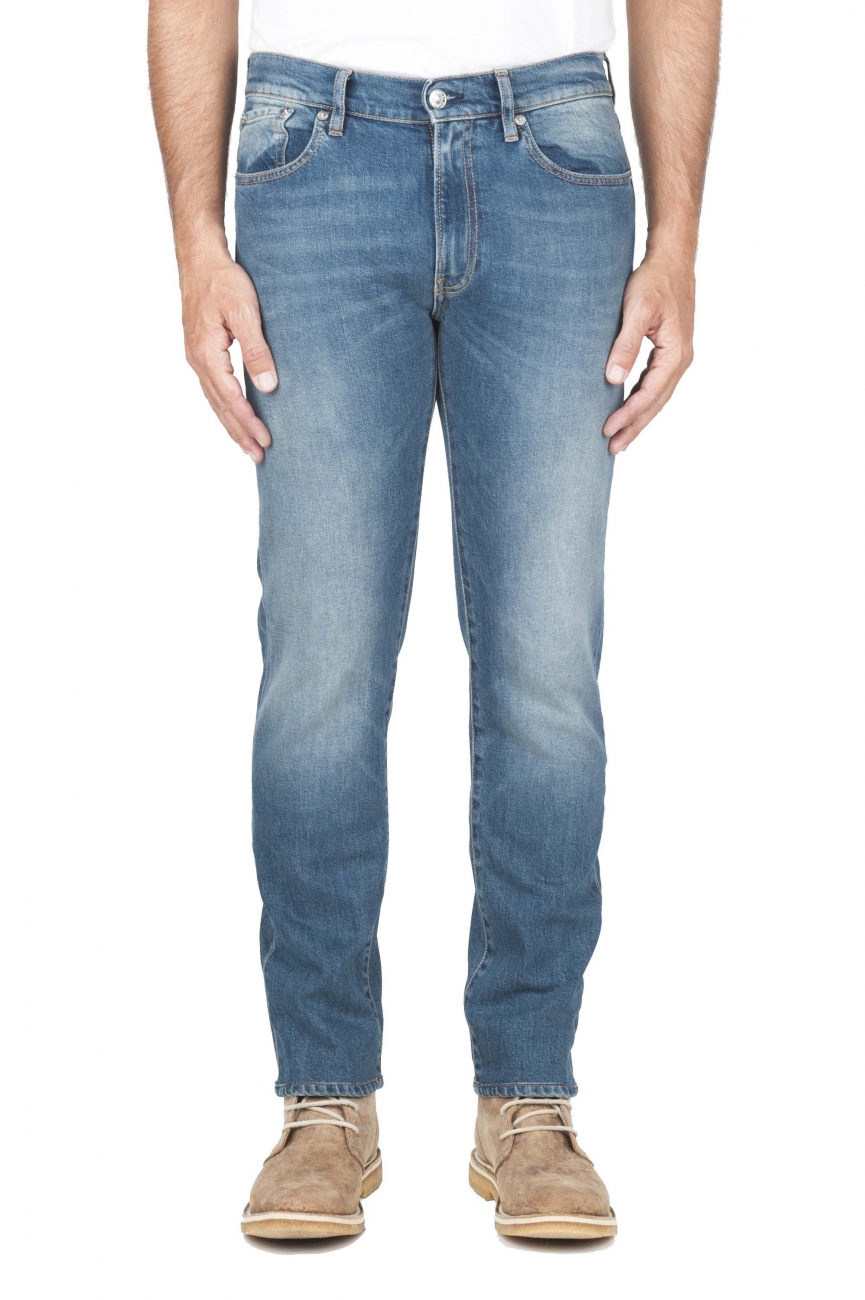 SBU 01450_19AW Teint pur indigo délavé coton stretch bleu jeans  01