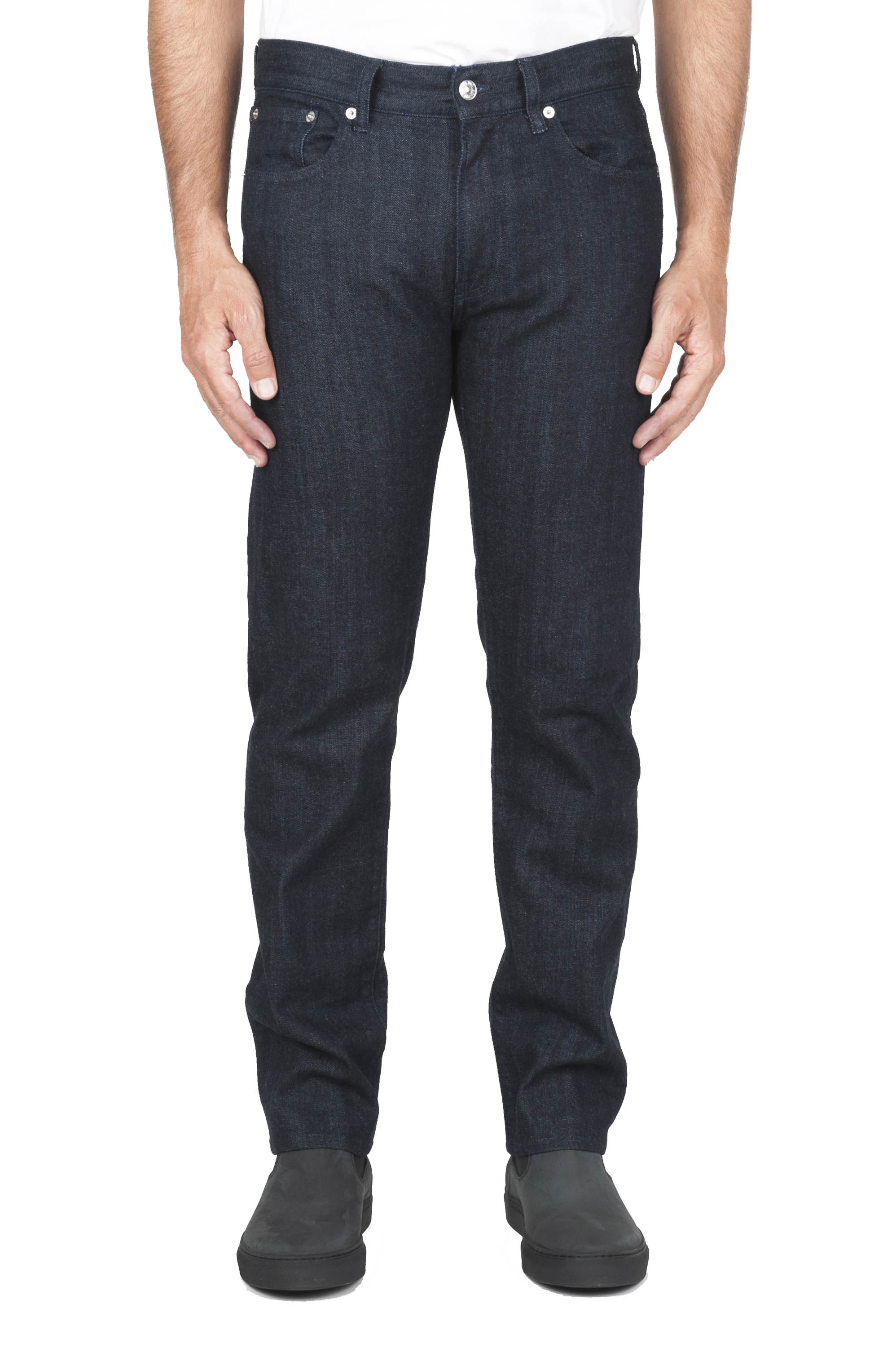 SBU 01451_19AW Coton stretch japonais teinté indigo naturel  délavé jeans Denim 01