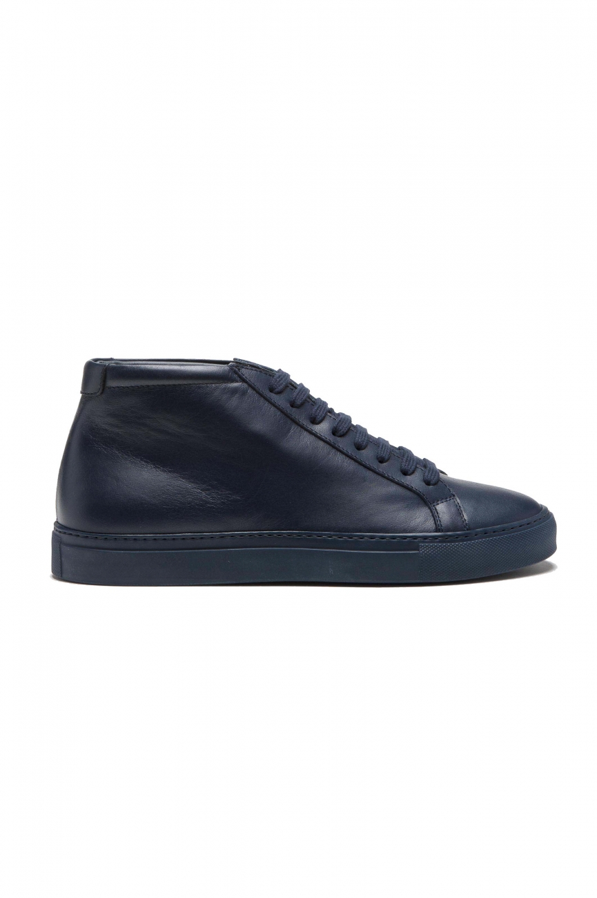 SBU 01522_19AW Mid top lace up sneakers in blue calfskin leather 01