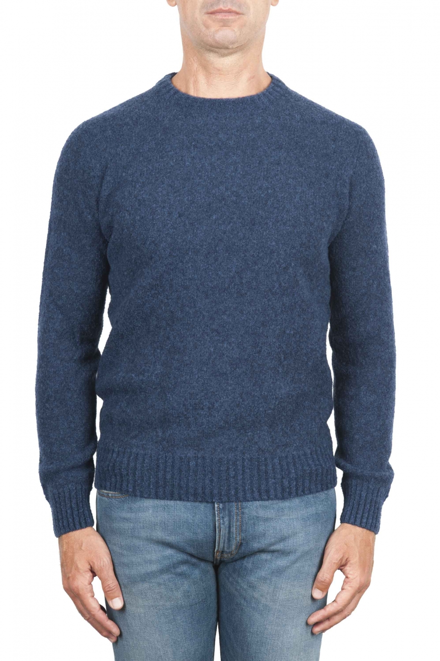SBU 01468_19AW Blue crew neck sweater in boucle merino wool extra fine 01