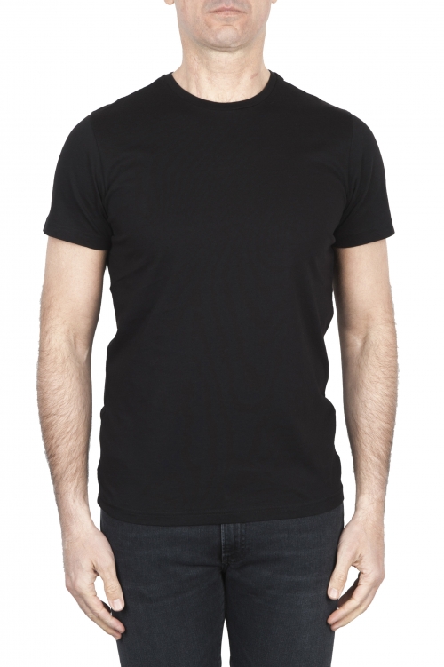 SBU 01794_19AW 手でプリントされたラウンドネックブラックTシャツ 01