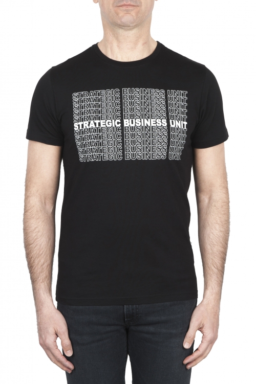 SBU 01802_19AW 手でプリントされたラウンドネックブラックTシャツ 01