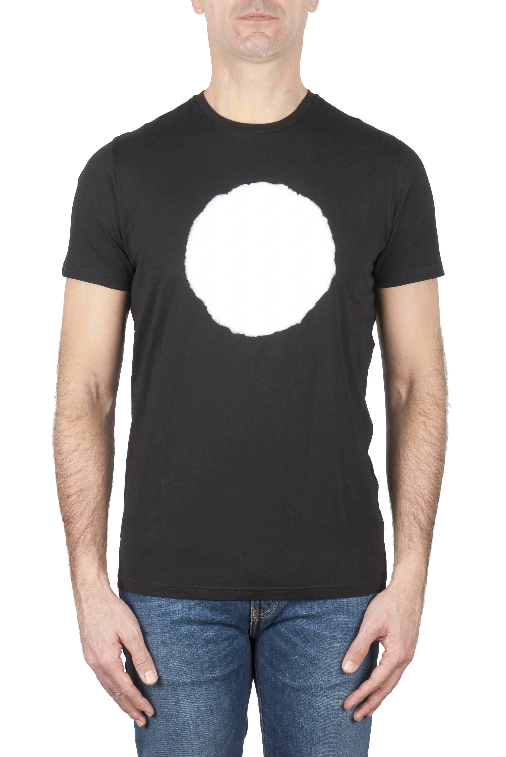 SBU 01166_19AW 白と黒のプリントされたグラフィックの古典的な半袖綿ラウンドネックtシャツ 01
