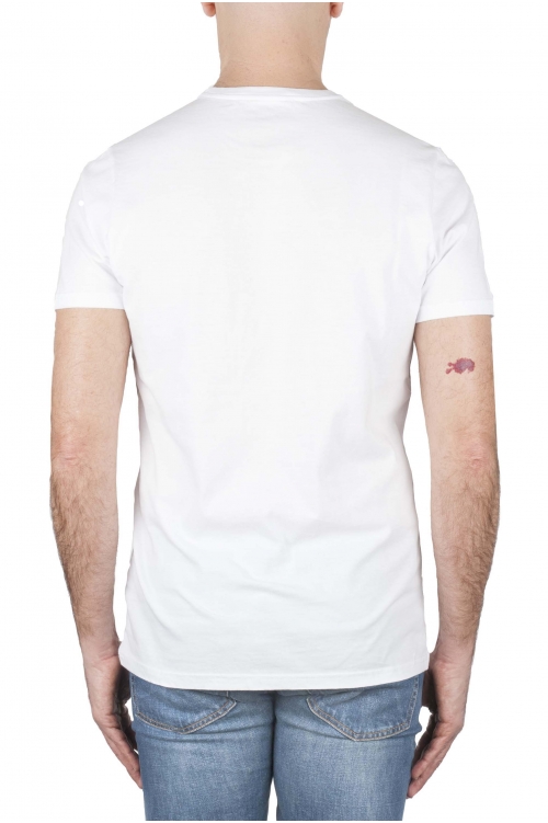 SBU 01167_19AW 青と白のグラフィックを印刷した古典的な半袖綿ラウンドネックtシャツ 01