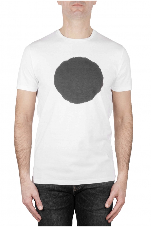 SBU 01168_19AW Clásica camiseta de cuello redondo manga corta de algodón gris y blanca gráfica impresa 01
