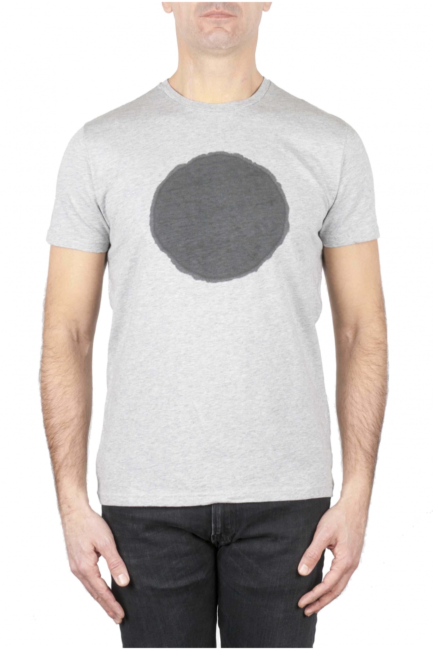 SBU 01169_19AW Shirt classique noir et gris col rond manches courtes en coton graphique imprimé 01