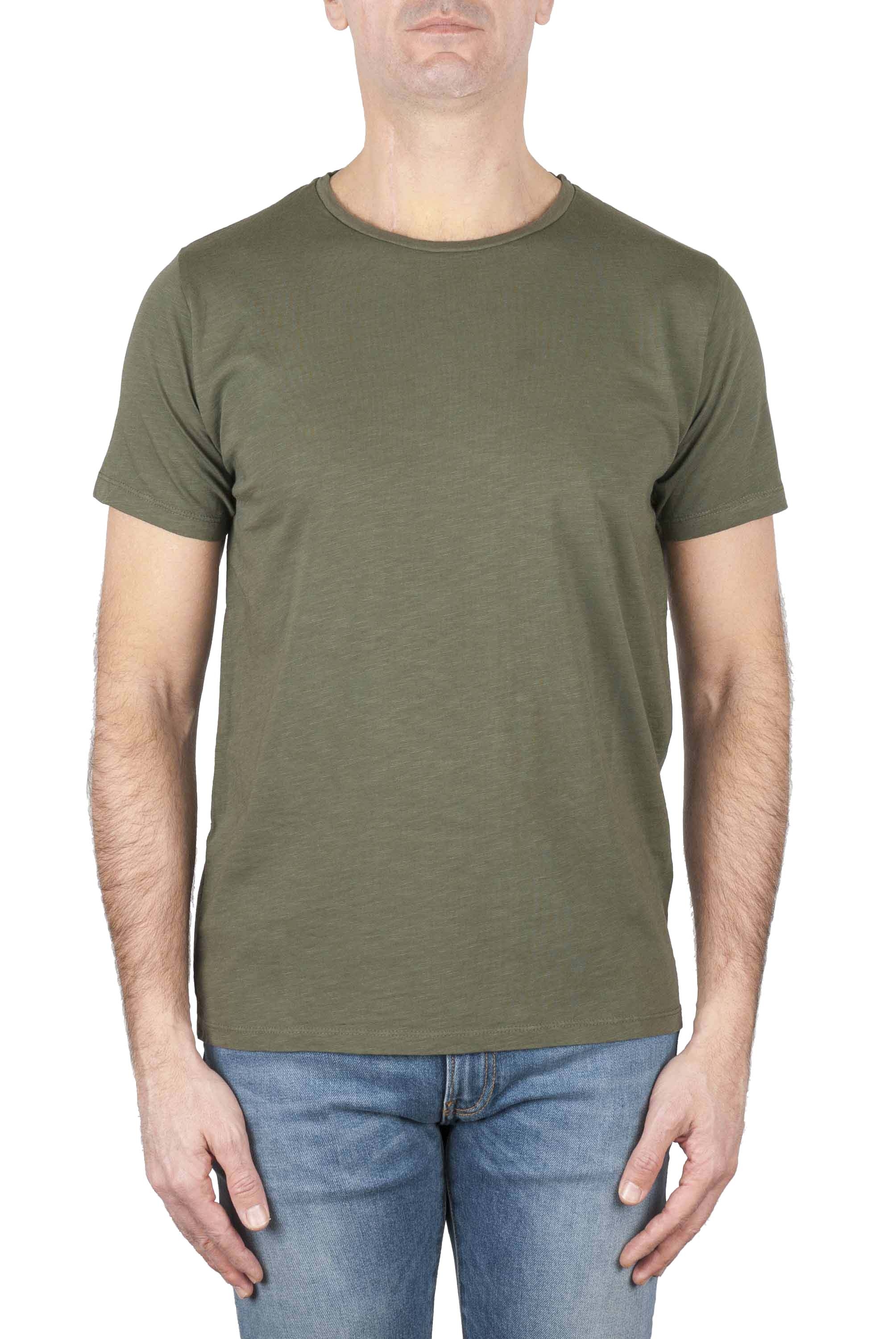 SBU 01645_19AW T-shirt girocollo aperto in cotone fiammato verde 01
