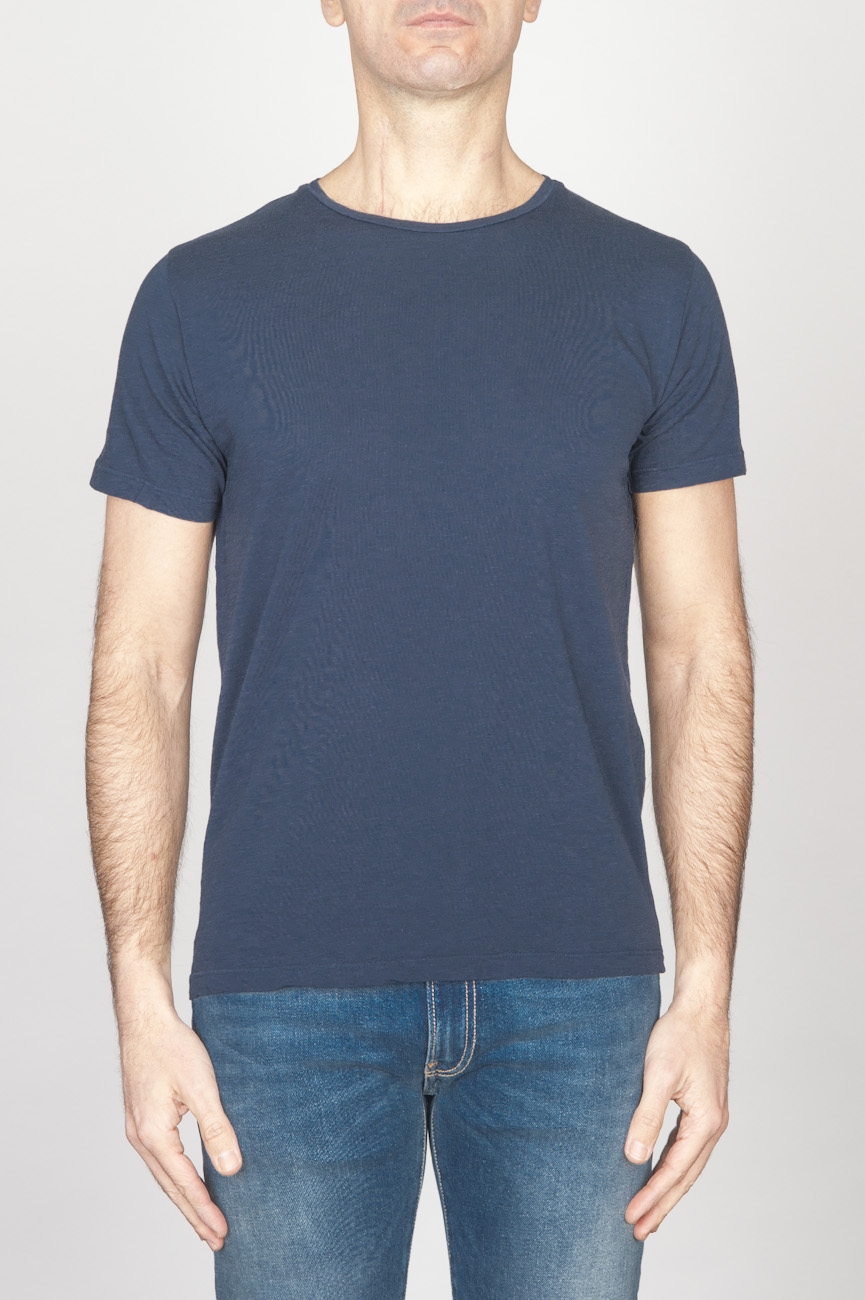 SBU - Strategic Business Unit - Classic Short Sleeve Flamed Cotton Scoop Neck T-Shirt Night Blue