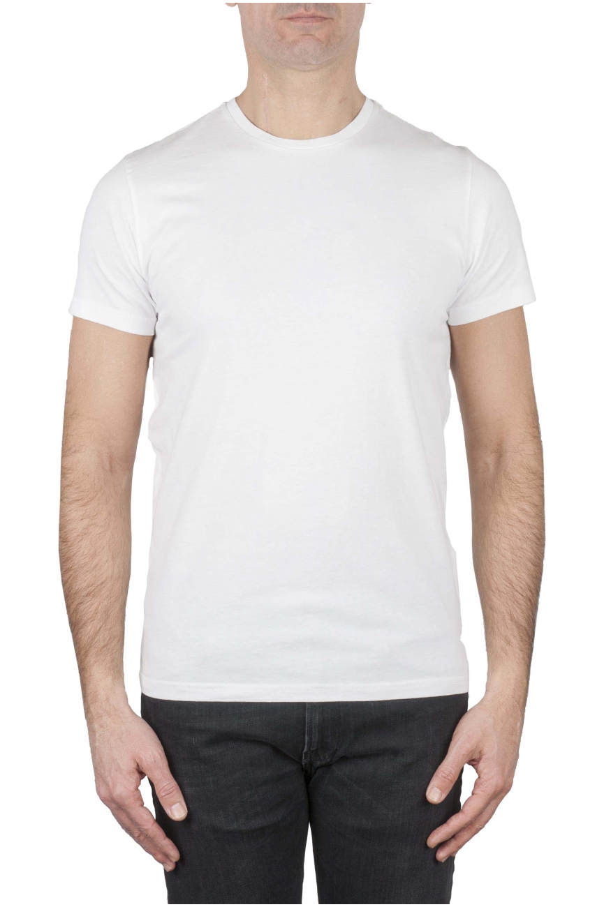 SBU 01749_19AW Shirt classique blanc col rond manches courtes en coton 01