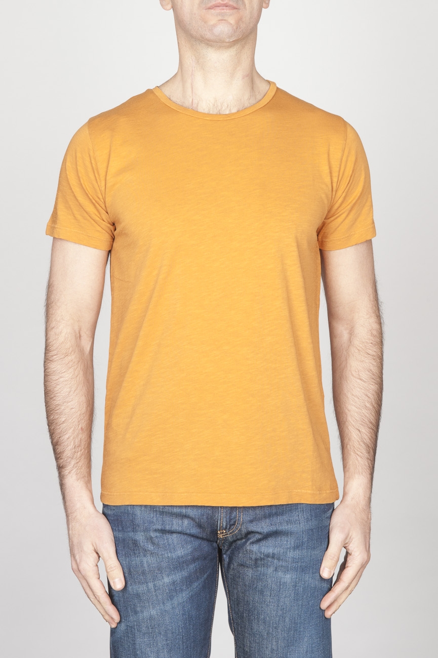 Classic Short Sleeve Flamed Cotton Scoop Neck T-Shirt Yellow