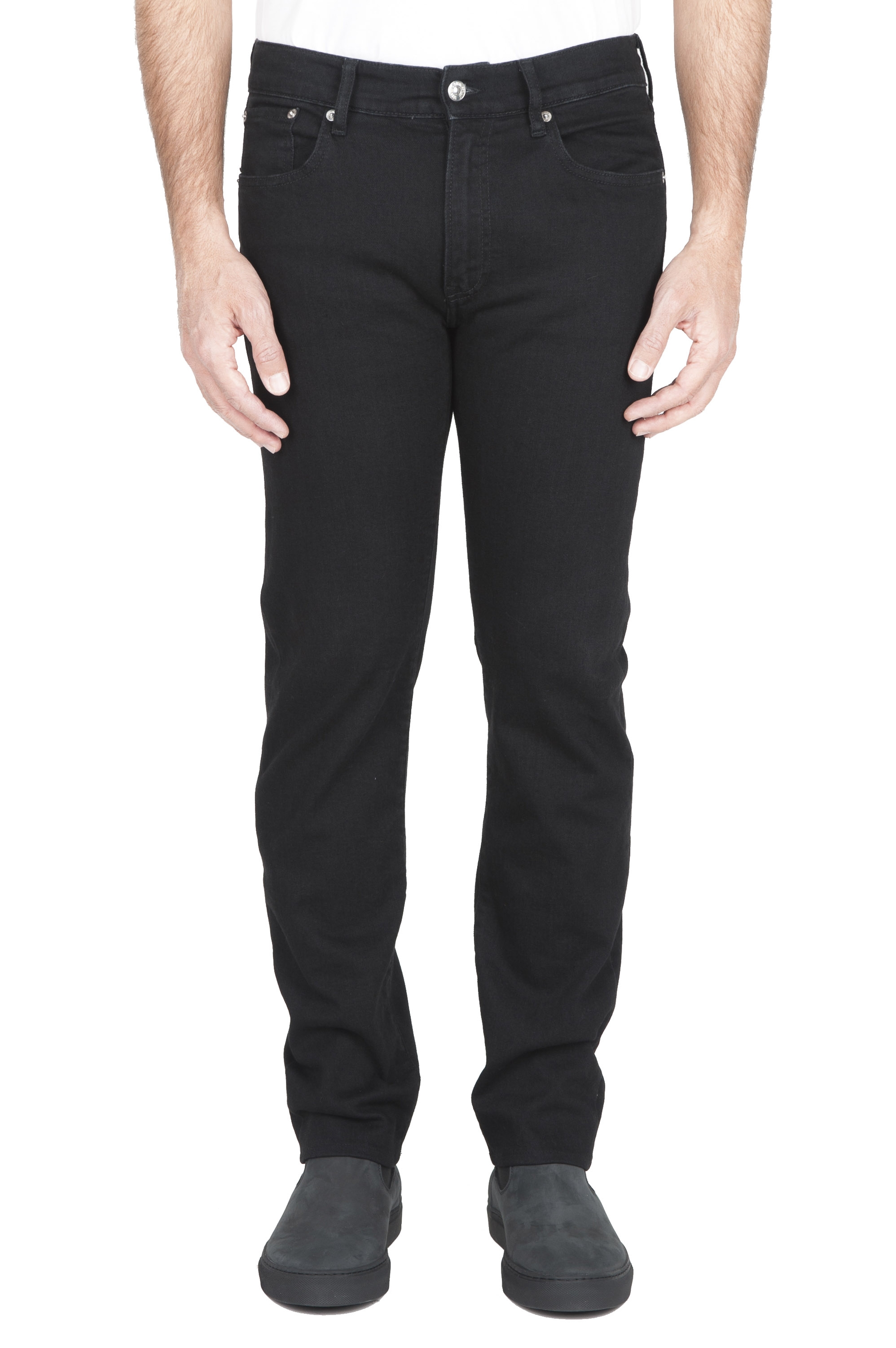SBU 01587_19AW Jeans en coton stretch noir teint à l'encre naturelle 01
