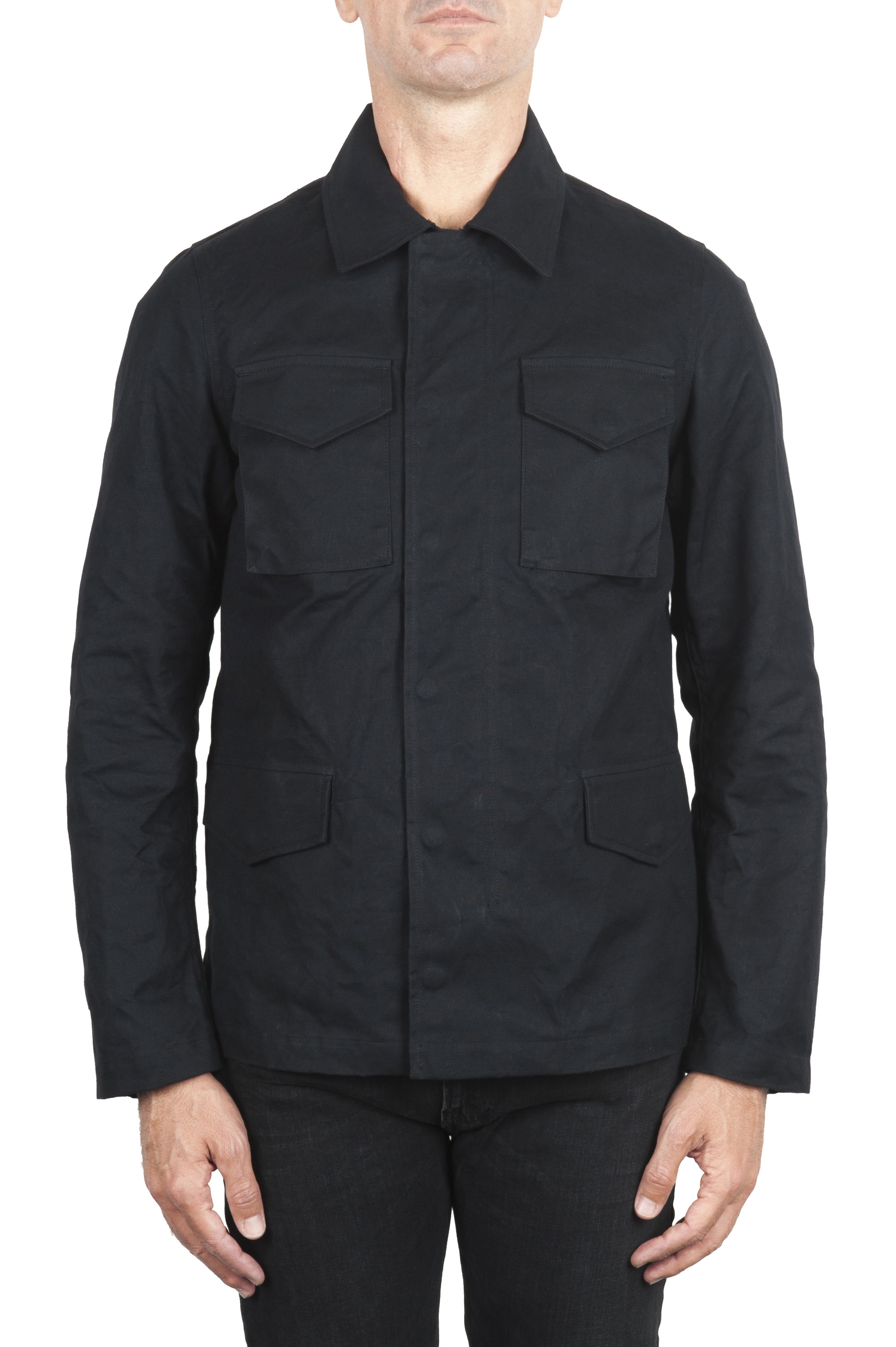 SBU 01560_19AW Wind and waterproof hunter jacket in black oiled cotton 01