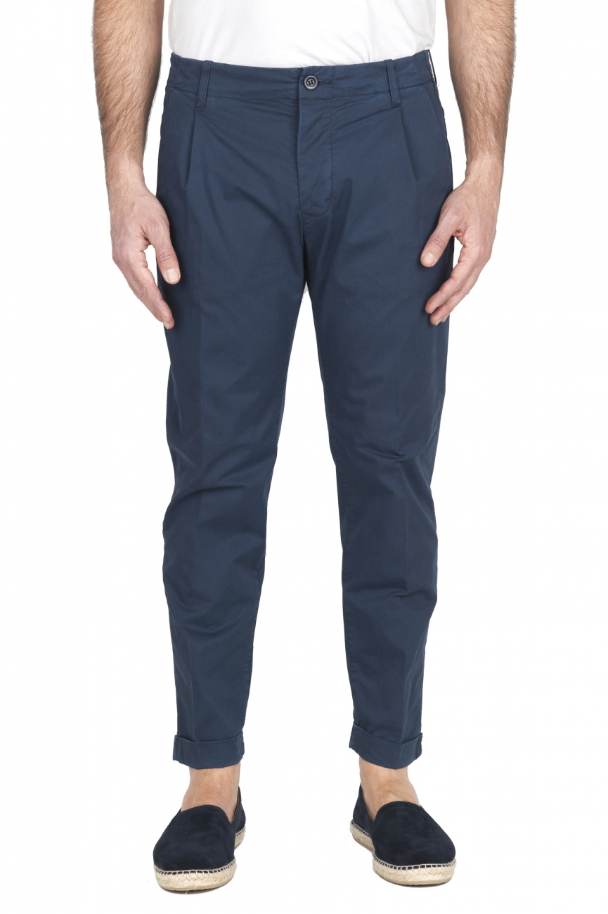 SBU 01952_2020SS Pantalon en coton bleu classique avec pinces et poignets 01