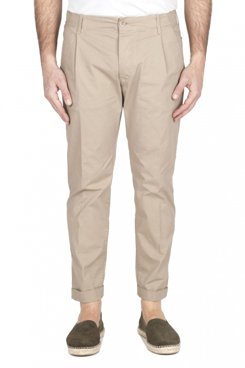 SBU 01953_2020SS Pantalon en coton beige classique avec pinces et poignets 01