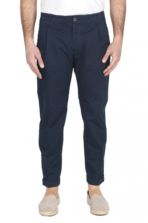 SBU 01954_2020SS Pantaloni classico in cotone con pinces e risvolto blu navy 01