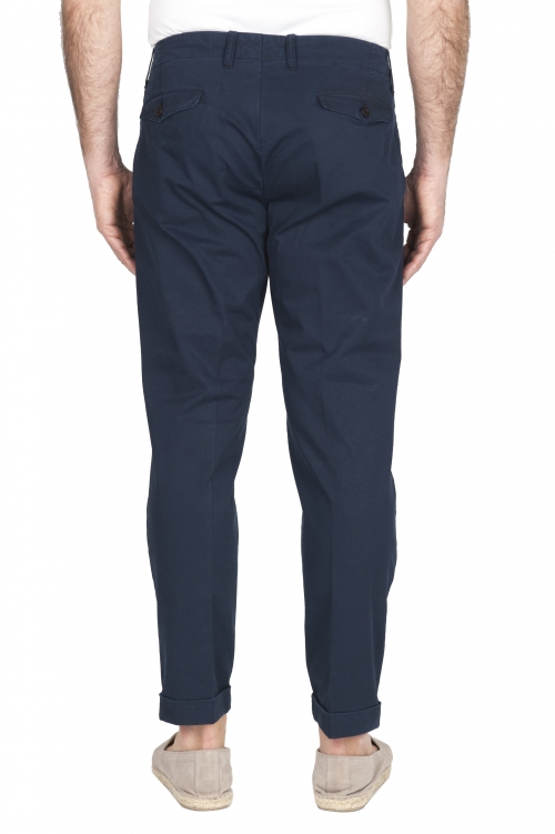 SBU 01954_2020SS Pantalon en coton bleu marine classique avec pinces et poignets 01