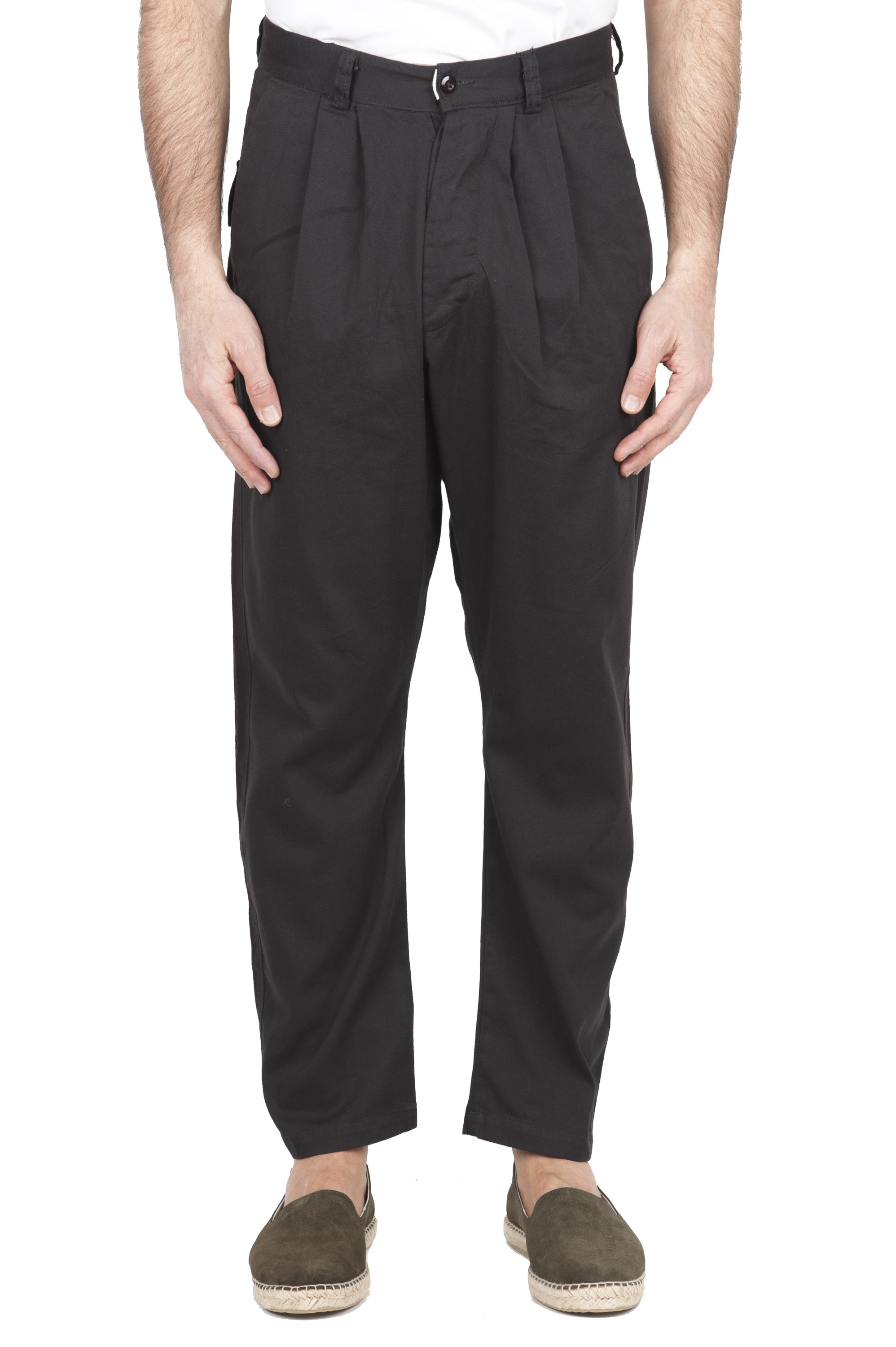 SBU 01669_2020SS Pantaloni da lavoro giapponesi con due pinces in cotone marrone 01