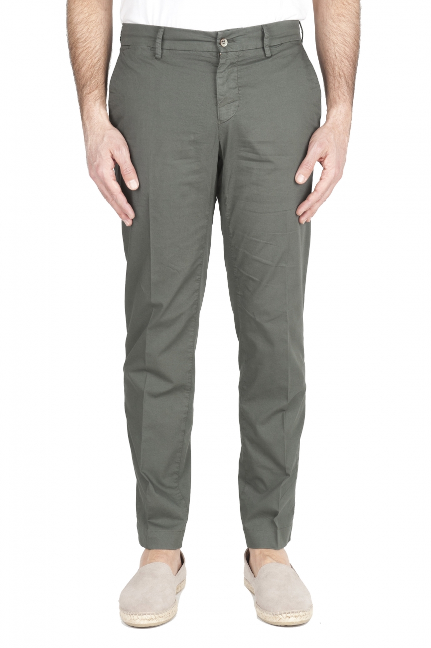SBU 01966_2020SS Pantaloni chino classici in cotone elasticizzato verde 01