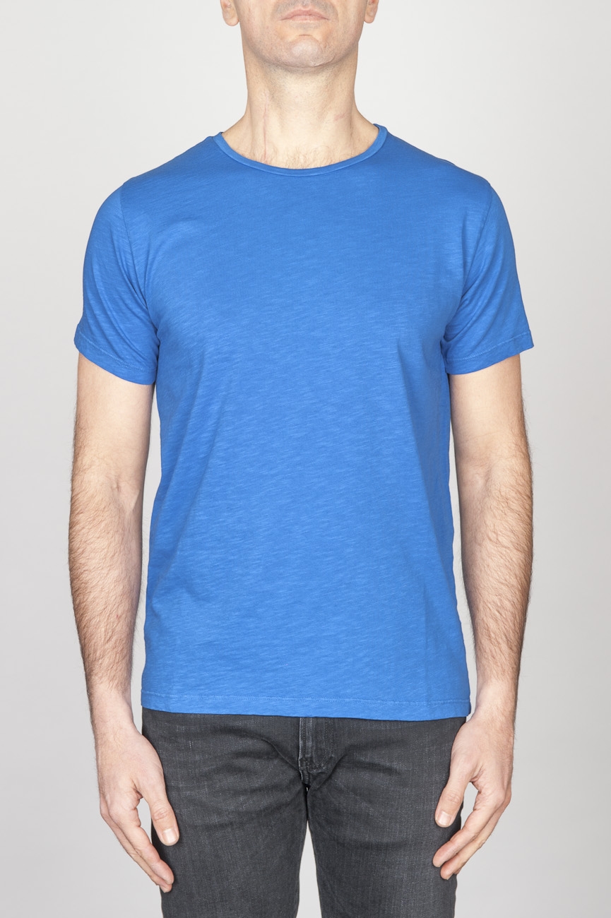 Classic Short Sleeve Flamed Cotton Scoop Neck T-Shirt Light Blue
