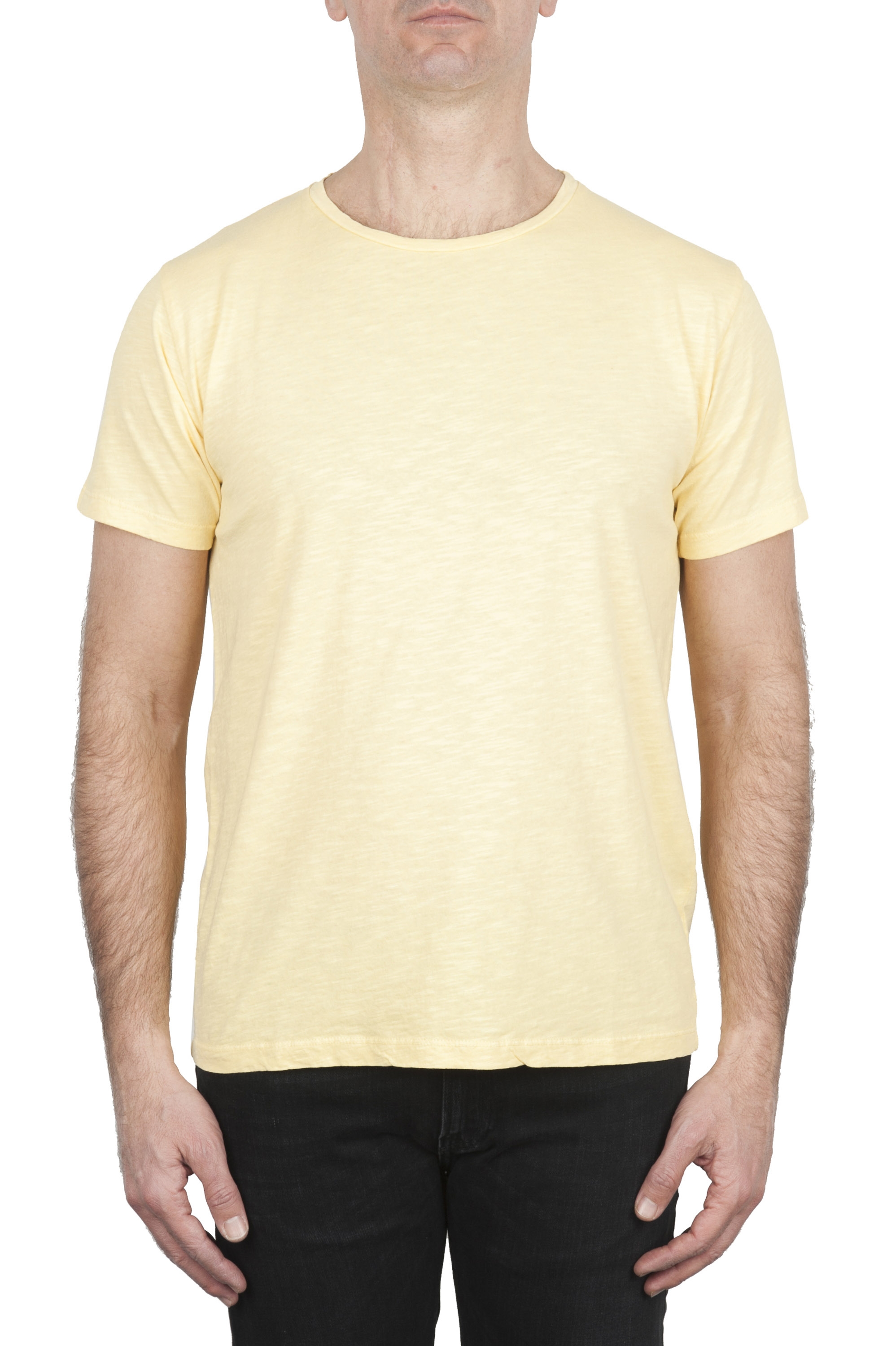 SBU 01973_2020SS Flamed cotton scoop neck t-shirt yellow 01