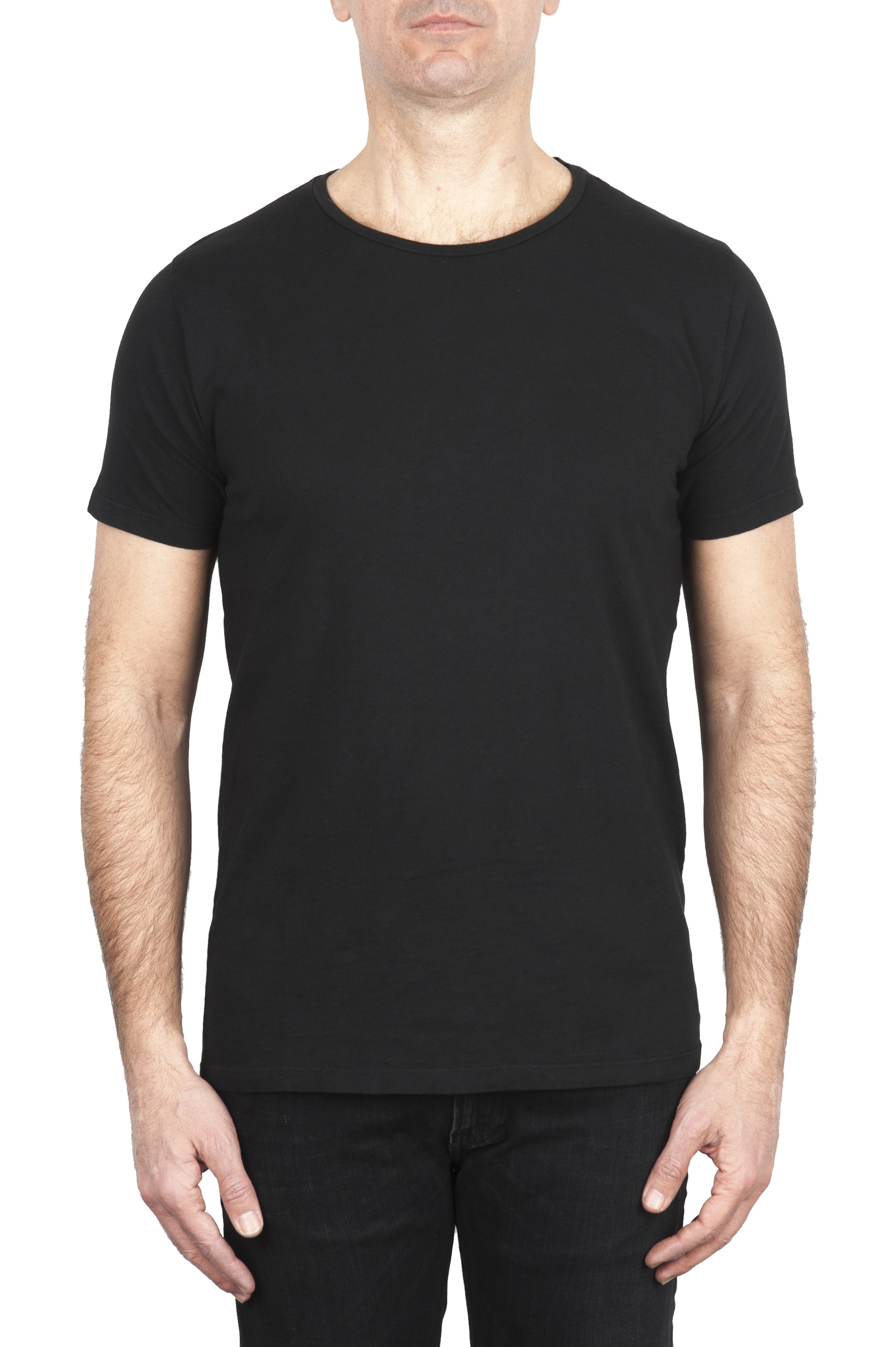 SBU 01974_2020SS T-shirt girocollo aperto in cotone fiammato nera 01